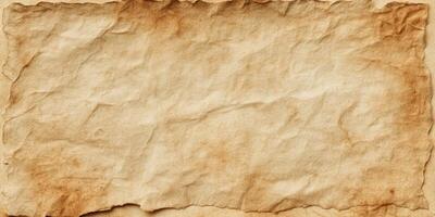 Old vintage textured paper with wrinkled edges and stains photo