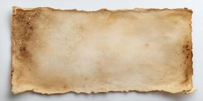 Old weathered blank scroll paper with burnt edges photo