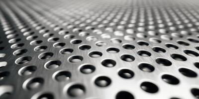 Close up of a metallic perforated sheet surface texture photo