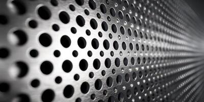 Close up of perforated metal surface with holes photo