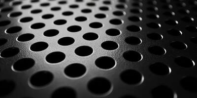 Close up view of black perforated metal surface pattern photo