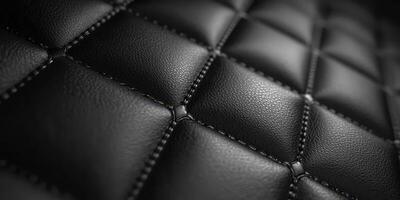 Close up detailed view of black quilted leather texture photo