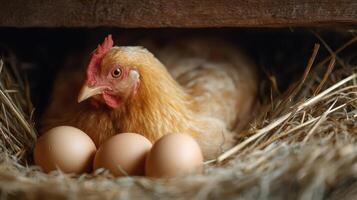 Hen Protecting its Eggs in a Nest photo