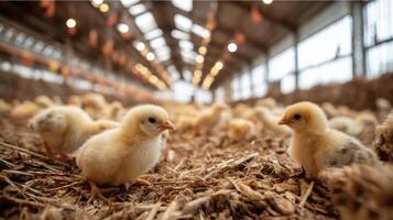 Adorable Yellow Chicks in a Farm Environment photo