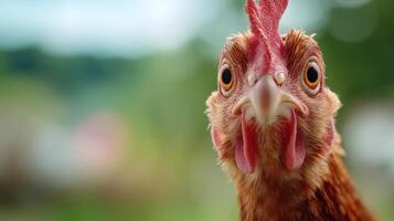 Close-up of a Chicken's Face with Bright Features photo