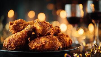 Delicious crispy fried chicken pieces served on a plate photo