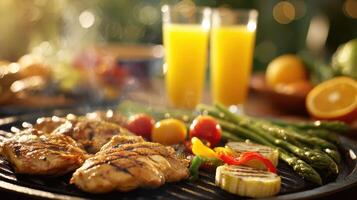 Grilled Chicken with Fresh Vegetables and Orange Juice photo