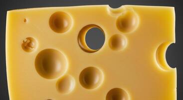 A vibrant piece of swiss cheese displaying its characteristic holes and inviting texture. photo