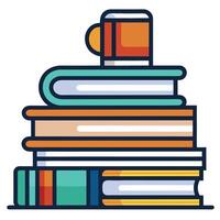 Stack of Books with a Coffee Mug on Top vector