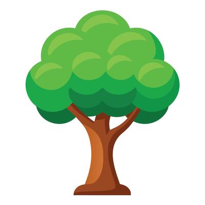 Stylized Cartoon Tree with Green Foliage and Brown Trunk on White Background