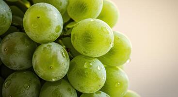 Close-up of a bunch of vibrant green grapes, perfect for a healthy snack. photo