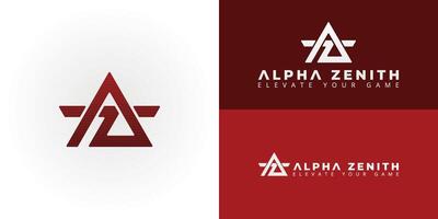 Dynamic logo for Sports and Fitness. Integrates AZ in a powerful, upward-pointing form, symbolizing aspiration, speed, and strength. Ideal for brands empowering peak performance. vector