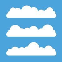 Flat cloud. Simple cloudy shapes. Cartoon white puffy, fluffy and cumulus clouds in blue sky. Abstract comic weather elements. vector