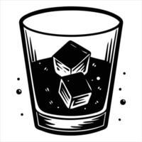 whisky glass with slow falling ice cube vector