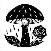 mushroom sheltering under a rose vector