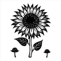 sunflower towering over tiny mushrooms vector