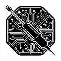 screwdriver inserted into circuit board vector
