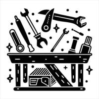 tools scattered on workshop table vector