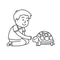 A turtle next to a child seated on the floor vector