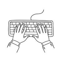 Typing hands over a row of keys vector