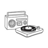 A turntable standing next to a retro-style radio vector
