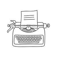 A typewriter with one page halfway inside vector