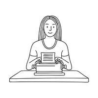 A person typing on a typewriter with paper inside, dynamic view vector