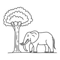 An elephant under a tall tree with visible tusks vector