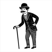 leaning on a cane with mustache flair vector