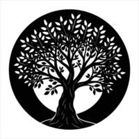 olive tree silhouette against moon knight vector