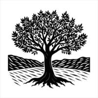 olive tree standing alone in dry field vector