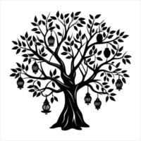 olive tree with lanterns hanging from branc vector