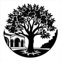 olive tree in mediterranean courtyard vector