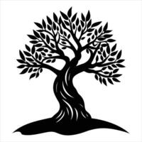 olive tree with twisted trunk under golden vector