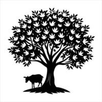 olive tree with sheep resting in shade vector