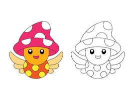 Smiling mushroom fairy character with wings cartoon magical fantasy design vector