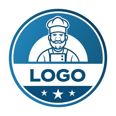 Chef restaurant logo with smiling cook hat stars and round shape