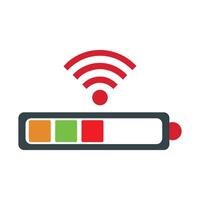 Battery charging signal wifi indicator red low power level vector