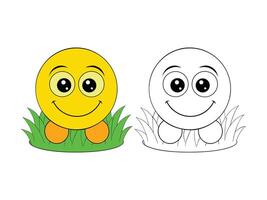 Smiling yellow flower face cartoon character standing in grass vector