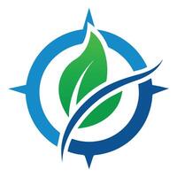 Eco leaf compass logo in circular design nature guide symbol vector