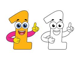 Happy cartoon numbers character one with pointing math friend fun vector