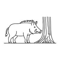 A boar with short tusks exploring near some tree roots vector