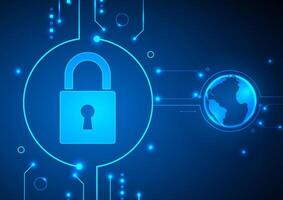 Cyber security digital background. Network technology cloud concept. Design for map world lock protect guard data and security system. vector