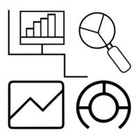 Analytic dashboard icon with graph chart magnifying glass pie chart vector