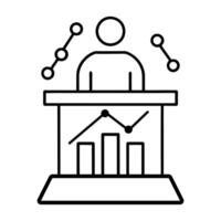 Business presentation podium with graph chart speaker analytics icon vector