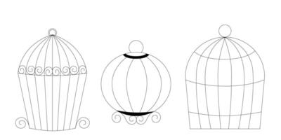 Bird cage set in doodle and line art style hand drawn sketch collection of metal bird cages different types and sizes for home decoration element vector