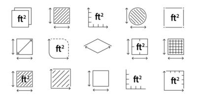 High quality outline icon with FT2 symbol. Square feet unit representation for room measurement, land area, or building space vector
