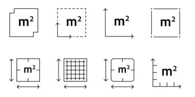 Flat surface measuring symbol with M2 sign. Square meter icon representing land, real estate, room, or house size. Clean linear design vector