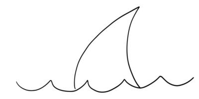Shark fin line art. Continuous one line drawing of shark fin. Minimalist ocean predator outline in black on white. illustration of shark fin sketch in modern simple style. vector
