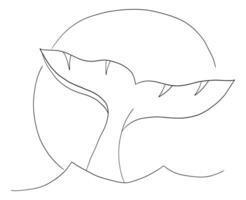 Continuous black line drawing of whale tail minimalist ocean animal symbol on white background vector